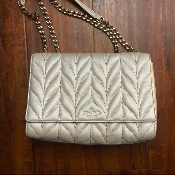 Like New Leather KATE SPADE Grey Silver Chain Handbag Crossbody Shoulder Bag - Picture 5 of 9